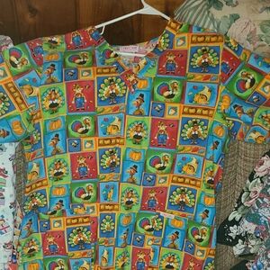 Colorful Autumn Themed Scrub Top